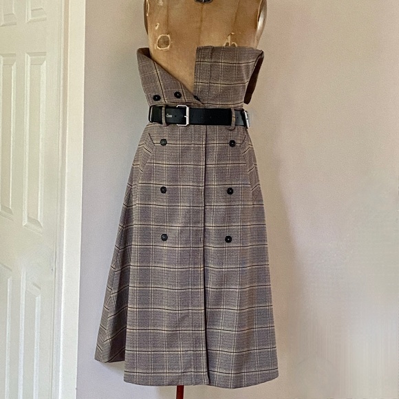 Rokh Brown Houndstooth Overlap Draped Leather Belted Midi Skirt US4-6 NWT - Picture 8 of 13